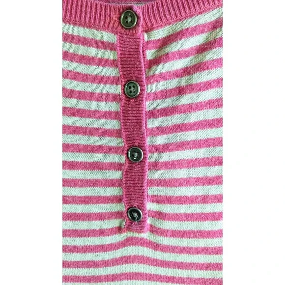 Columbia Women's TopSize S Pink Henley Linen Blend Stripe Classic Essential - Picture 2 of 6